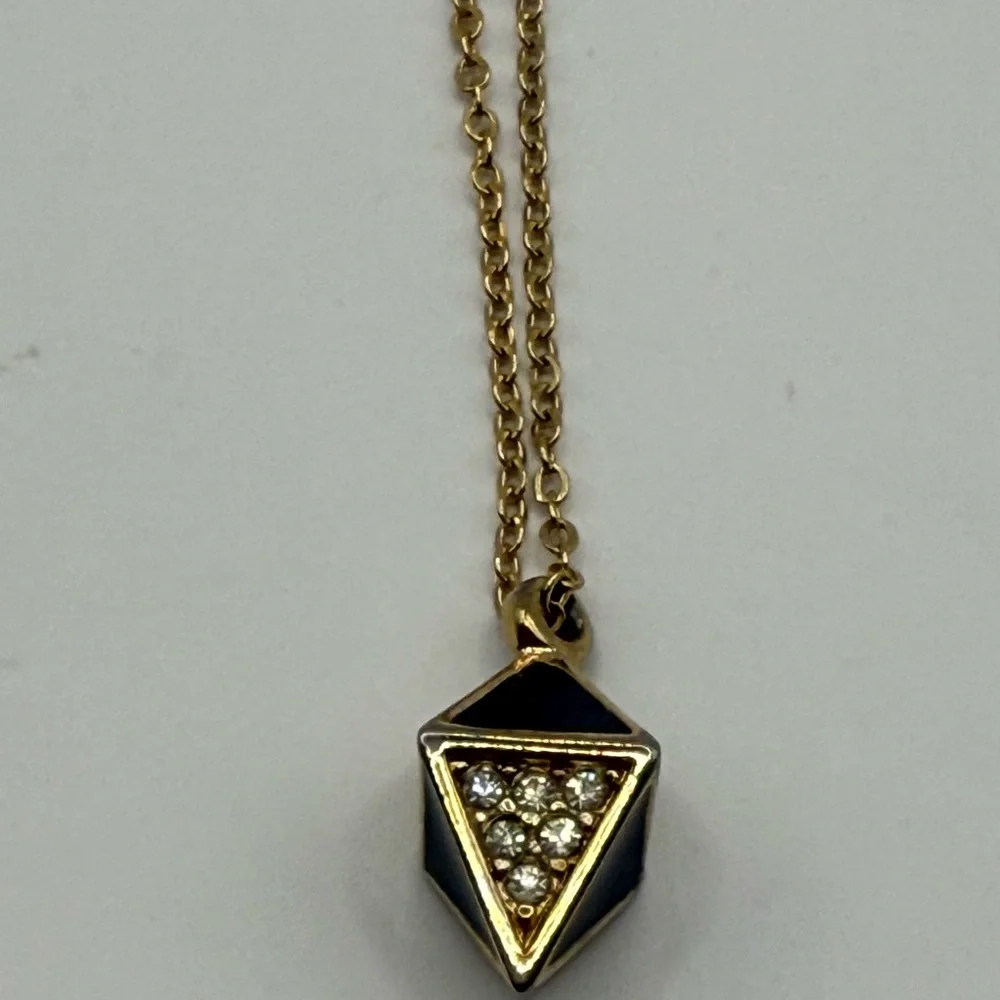 Vintage Dior Gold rhinestones, and black Triangle Pendant with chain Necklace - Picture 8 of 12